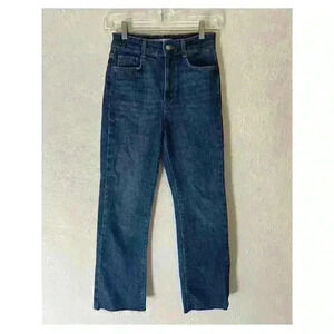 Zara Women Sz 2 High Rise Straight Fray Hem Ankle Jeans Mid Blue